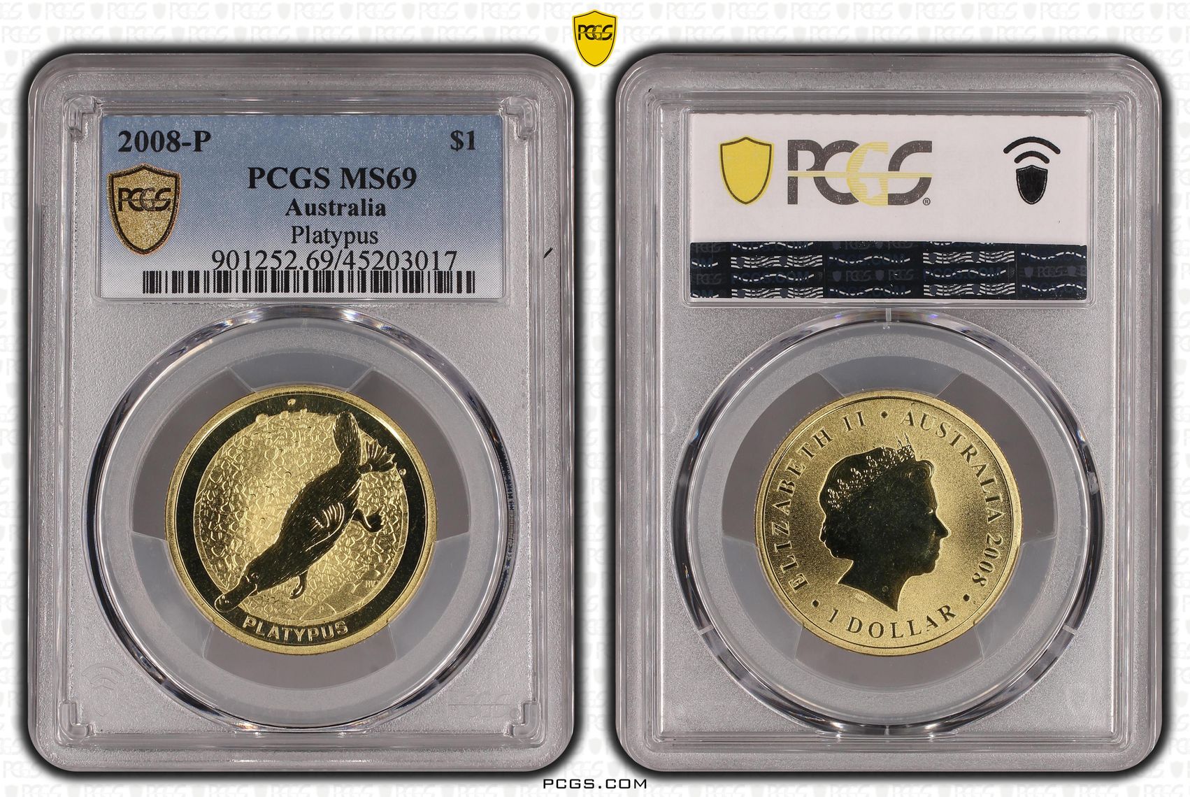 2008-P Australia One Dollar, $1 Platypus PCGS - MS69 POP 2/0 -017