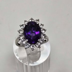 Chuck Clemency Sterling Silver Amethyst White Zircon Ring Size 8