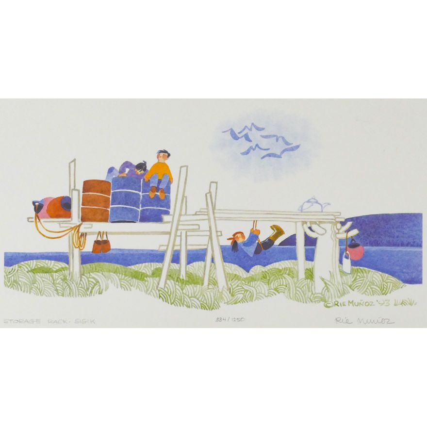 Rie Munoz "Storage Rack, Sigik" 1993 Signed Print 10.25" x 16" Sheet.