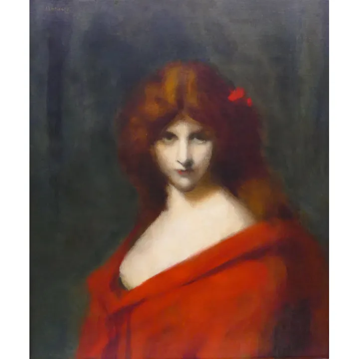 Jean-Jacques Henner Attr. ''Girl in Red'' Oil on Canvas