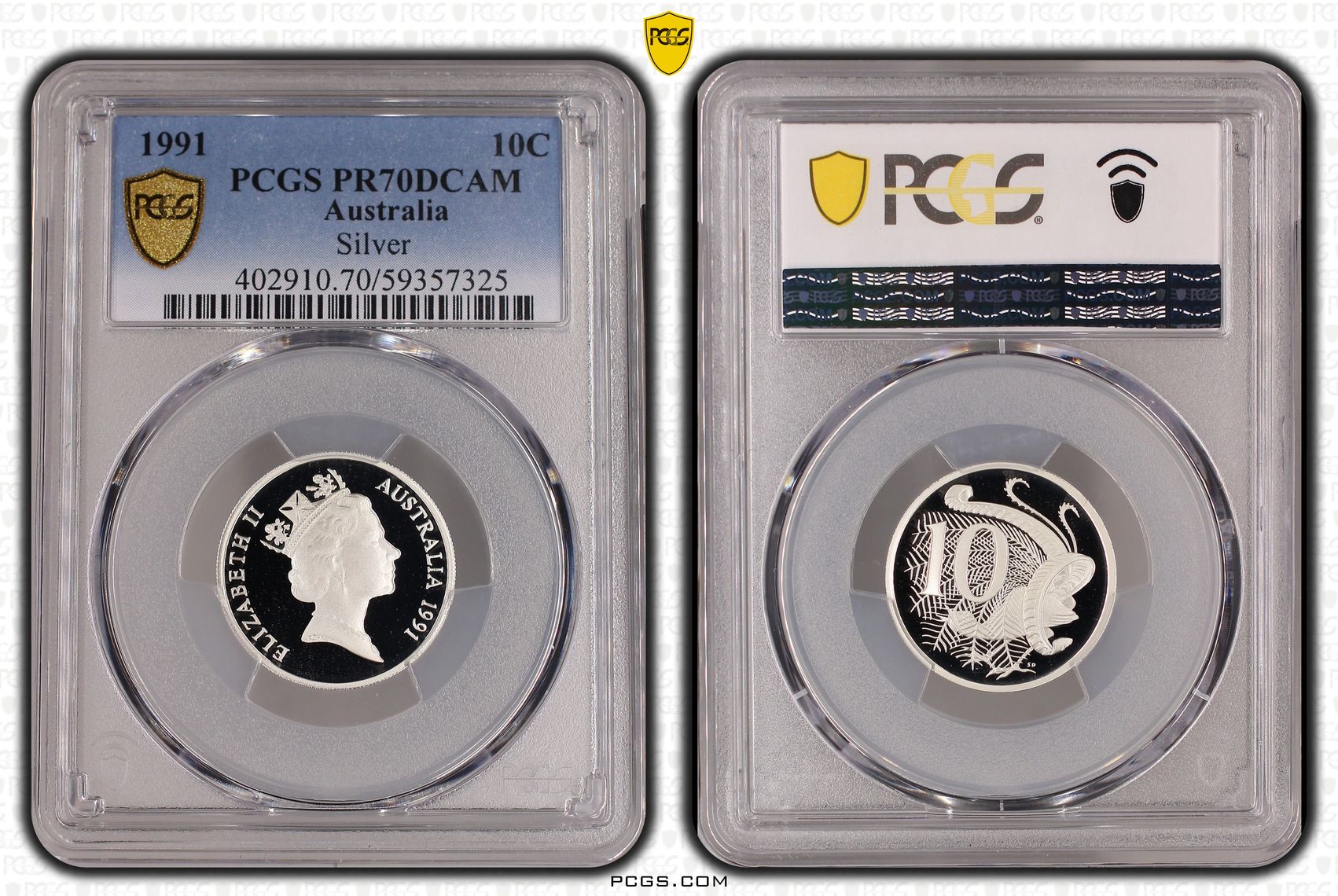 Silver, Ten Cents, 1991, PCGS PR70DCAM