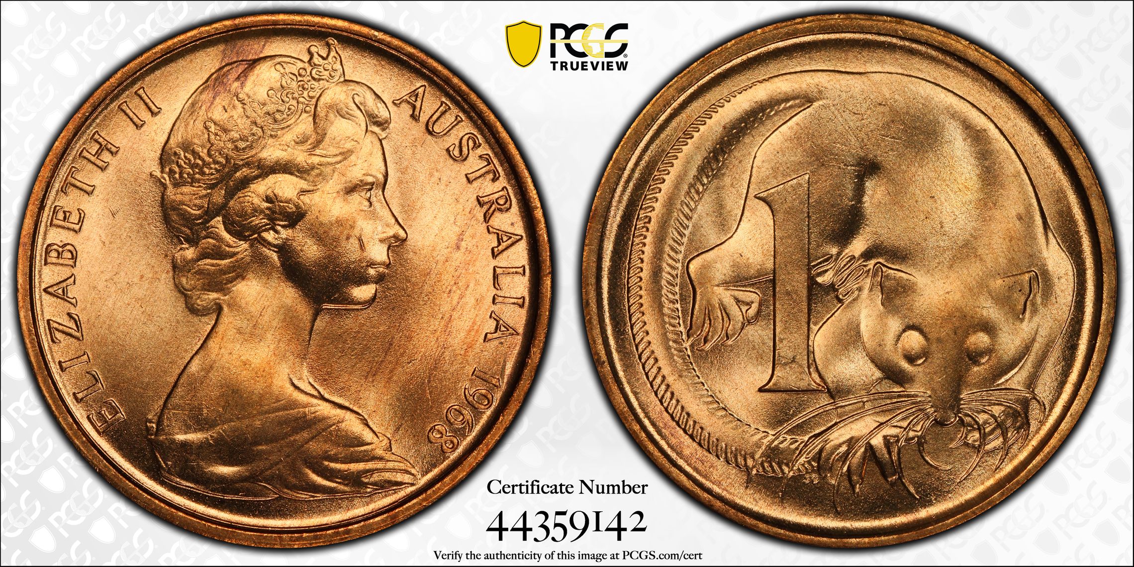1968 Australian One Cent, 1c PCGS - MS65RD -142
