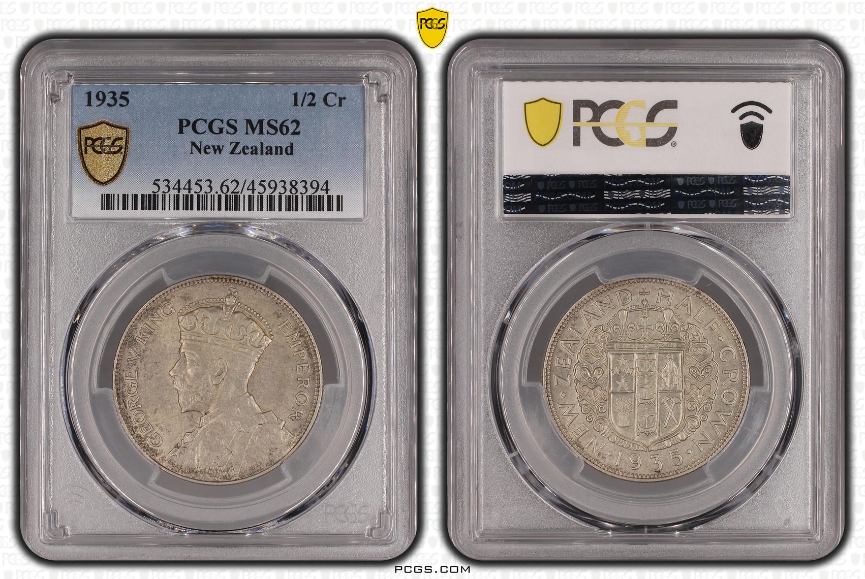 1935 New Zealand 1/2 Crown PCGS - MS62 -394