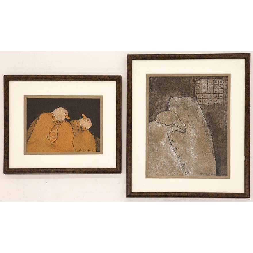 Charles Krafft ''Two Works: Bird People'' 1970's Tempera