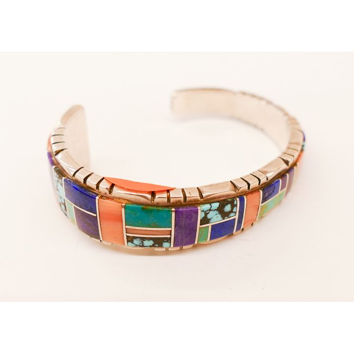 J. Cowboy Inlaid hardstone Sterling Bangle Bracelet