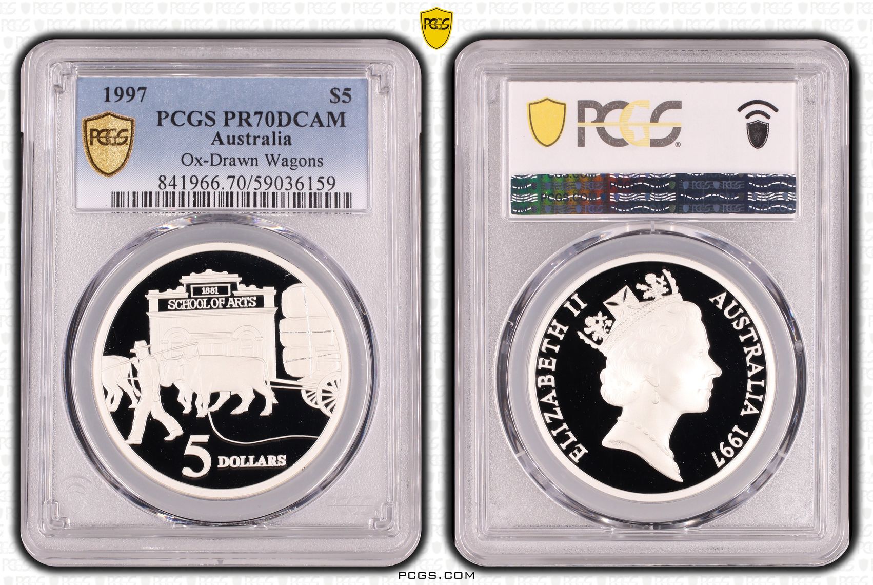 Ox-Drawn Wagons, POP 19/0, Five Dollar, 1997, PCGS PR70DCAM