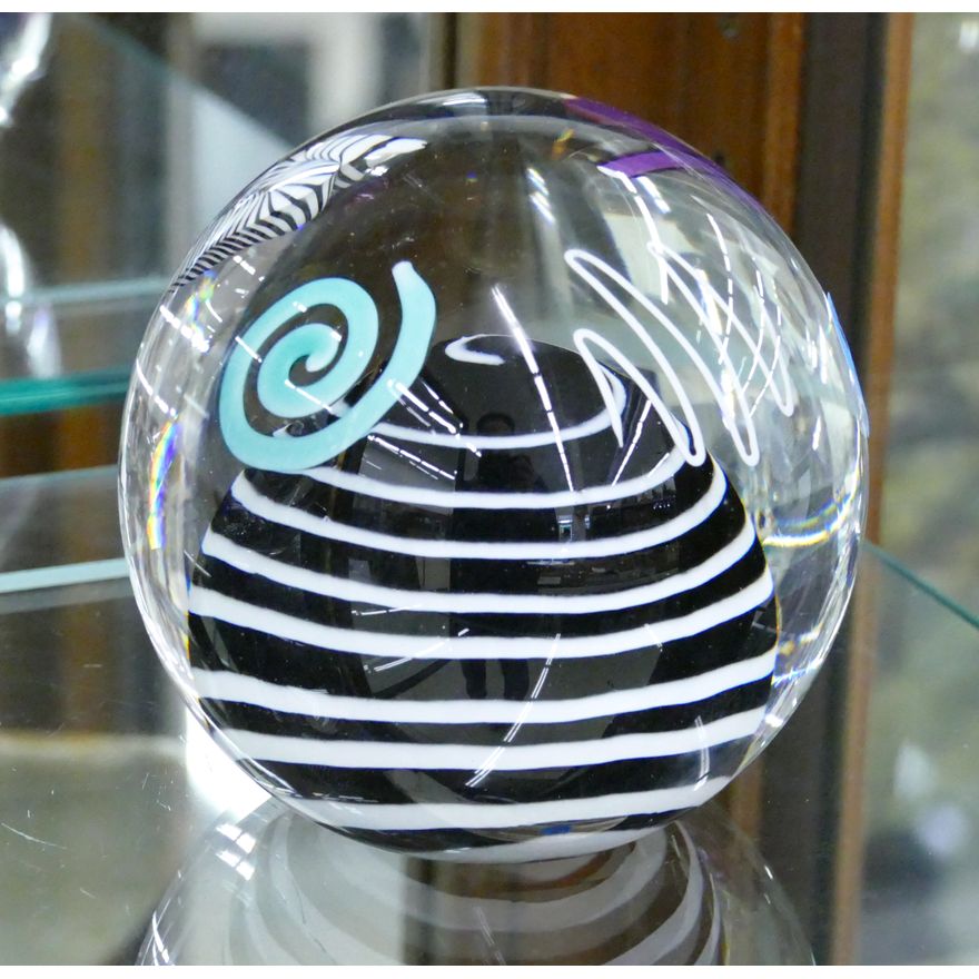Signed Studio Glass Swirl Paperweight 4''