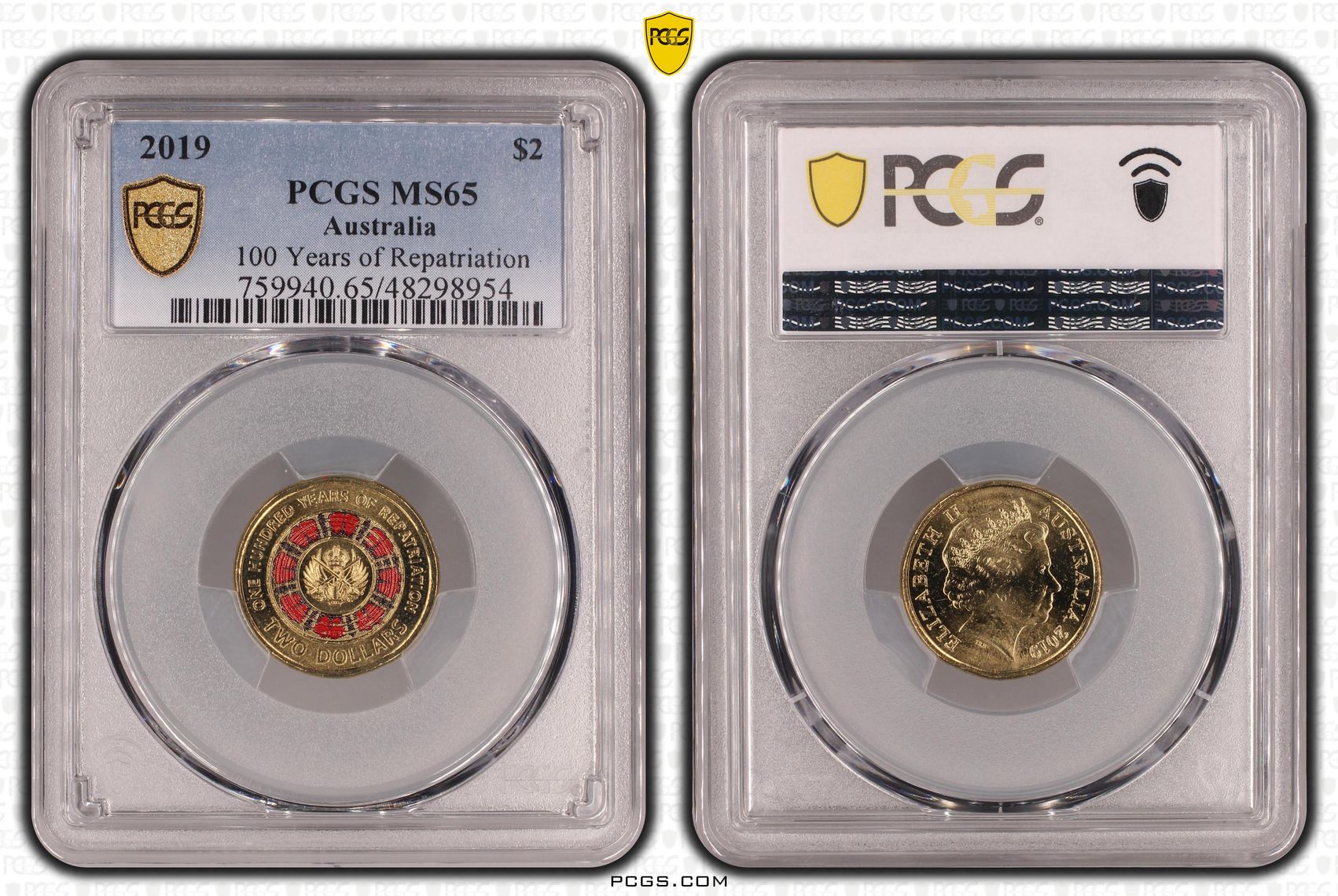 100 Years of Repatriation Colourised, Two Dollar, 2019, PCGS MS65
