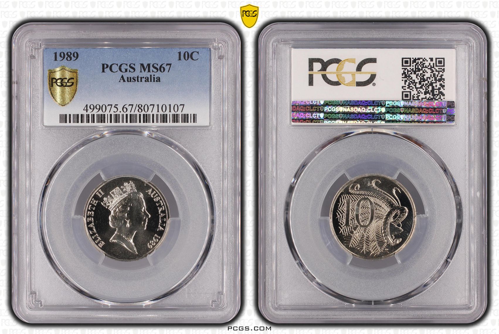 Elizabeth II, Ten Cent, 1989, PCGS MS67