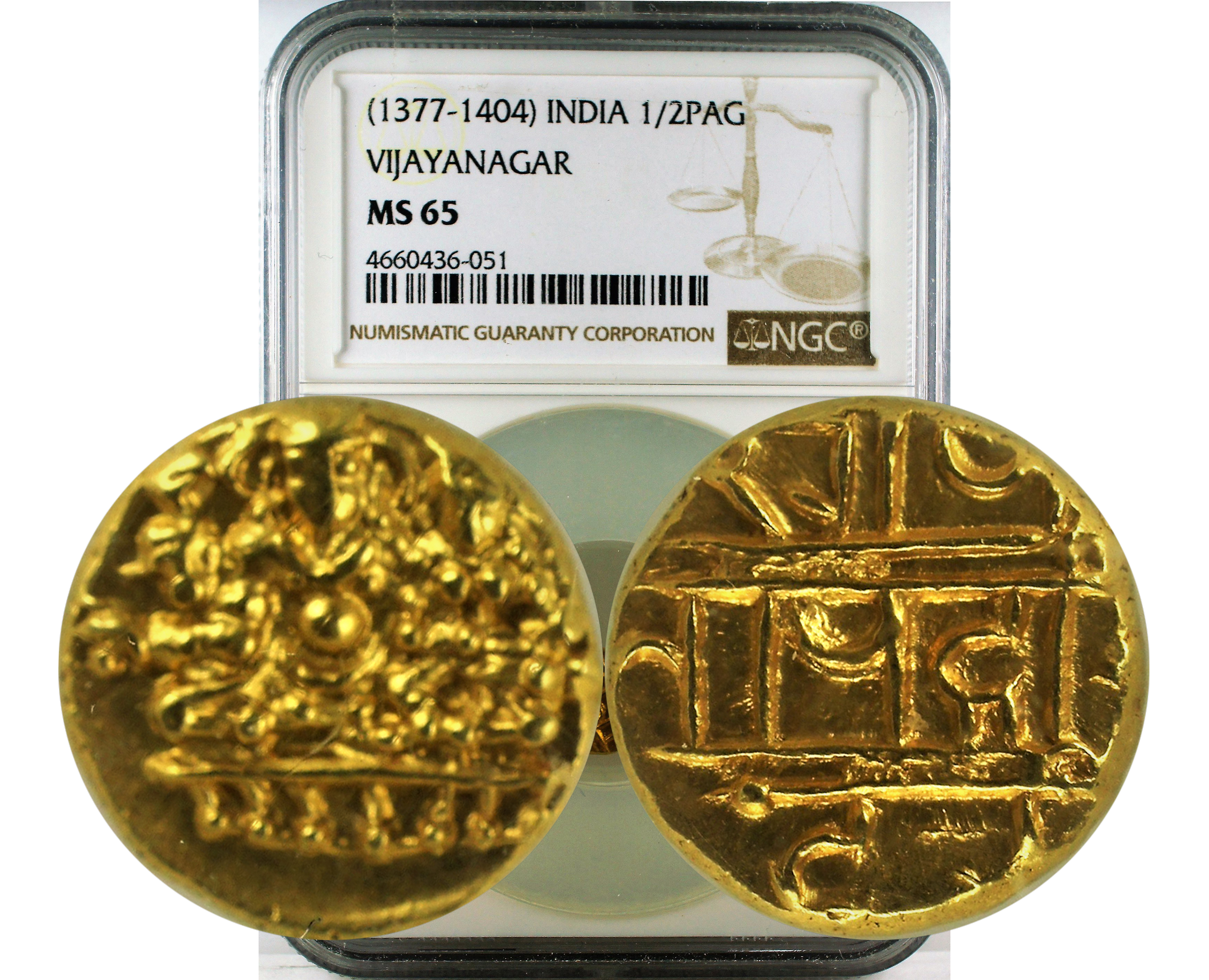 GOLD - VIJAYANAGAR 1/2 PAGODA - 1377-1404 NGC MS 65