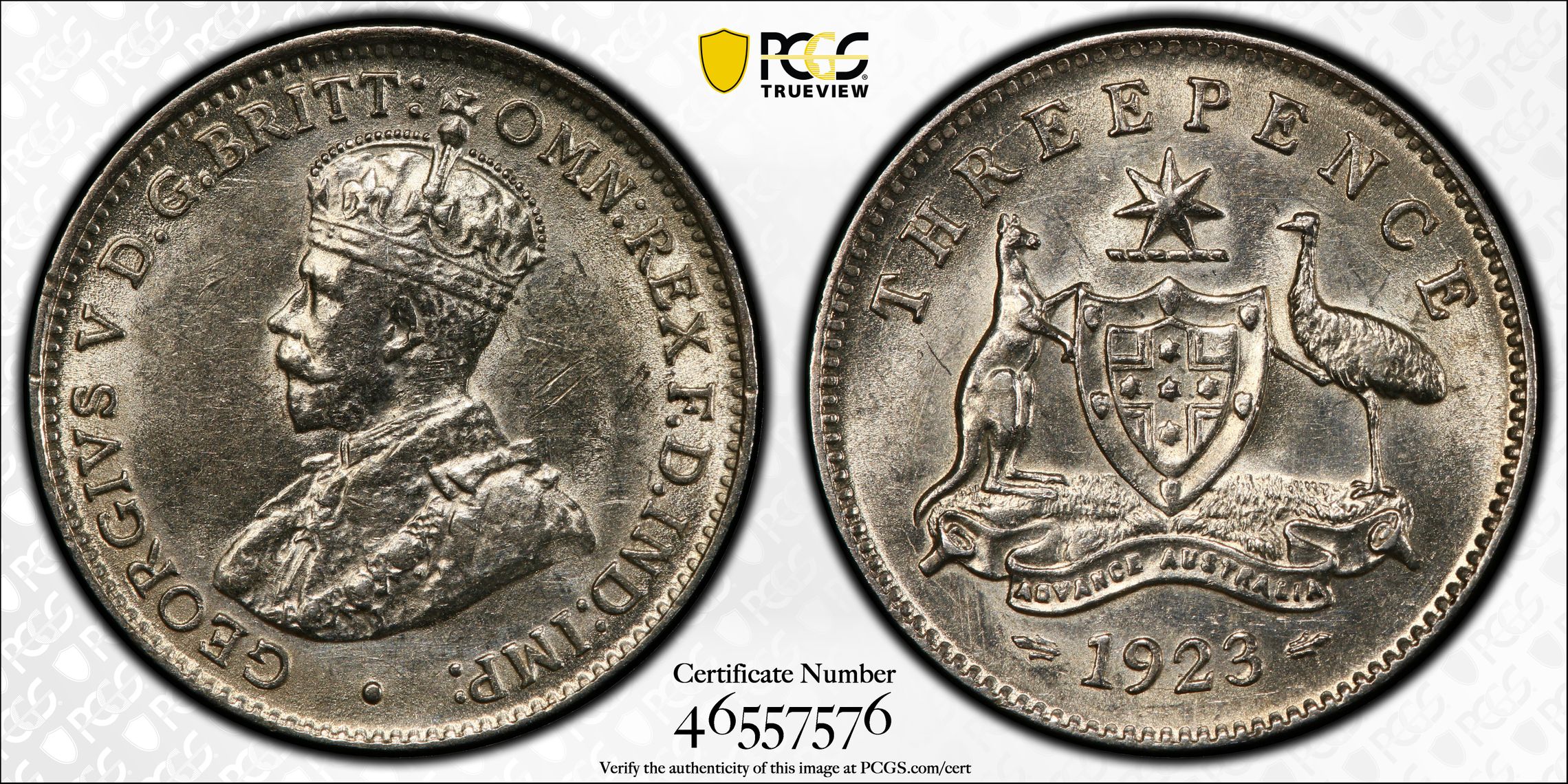 George V, Threepence, 1923, PCGS AU58