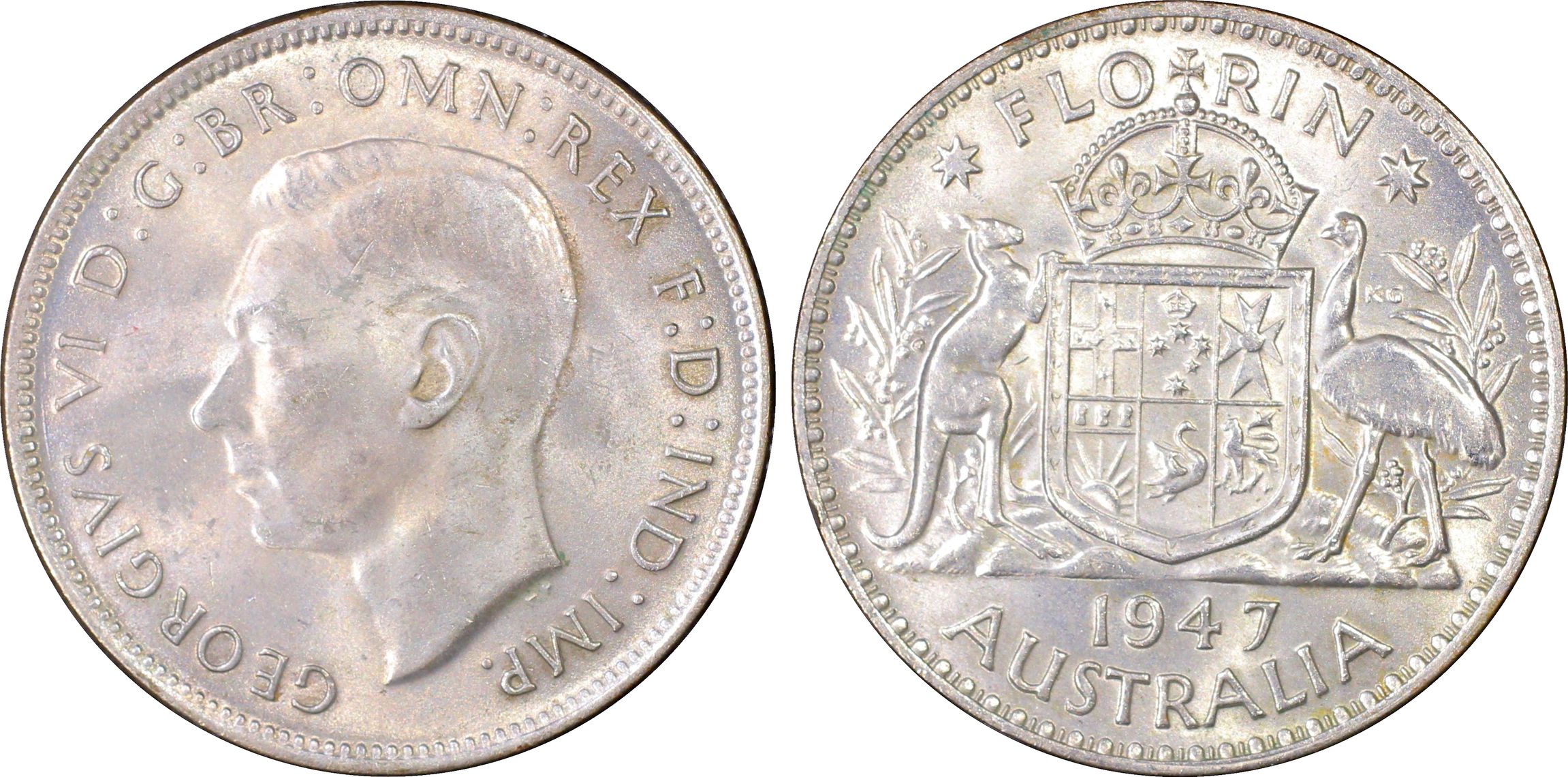 George VI, Florin, 1947, PCGS MS64