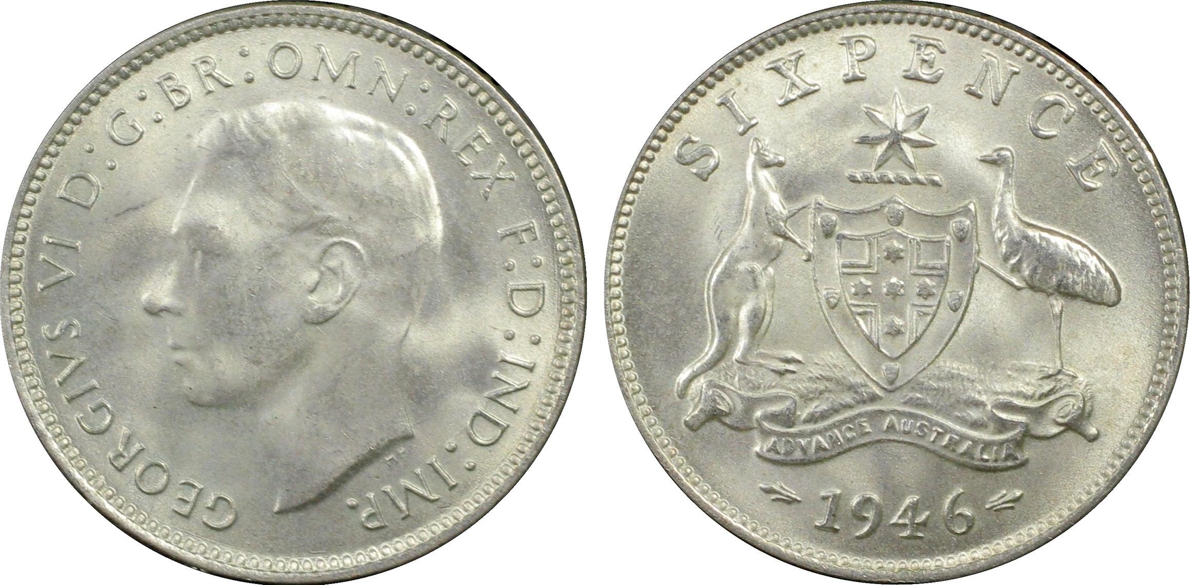 George VI, Sixpence, 1946, PCGS MS65