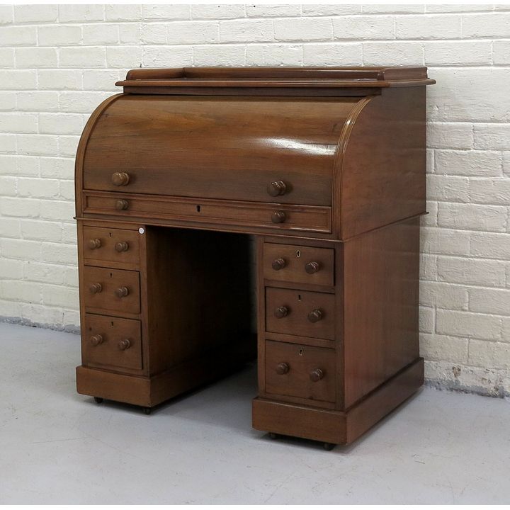 SMALL MAHOGANY CYLINDER PEDESTAL DESK