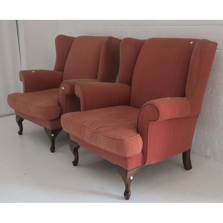 PAIR OF UPHOLSTERED WINGBACK CHAIRS