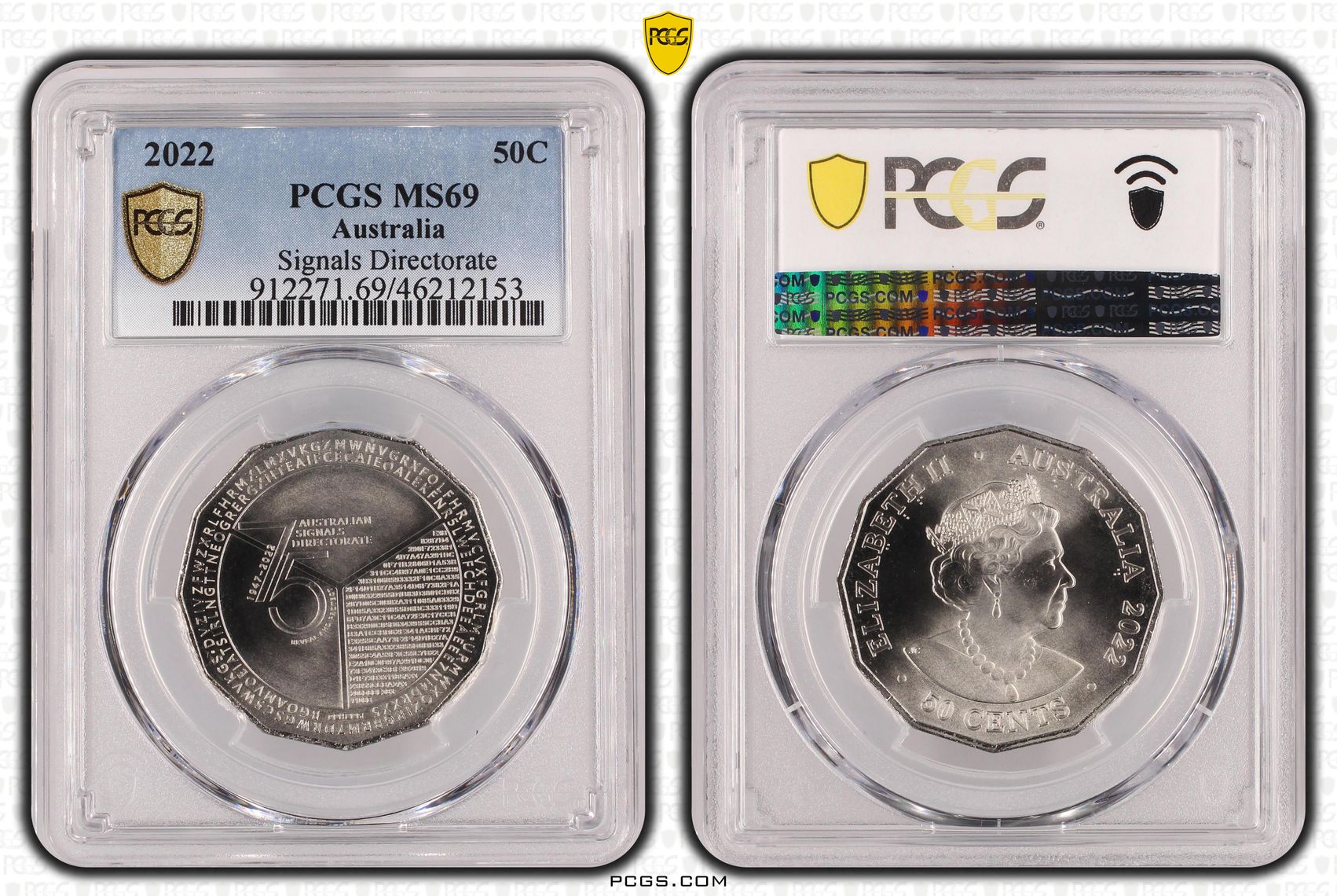 75th Ann. Signals Directorate, Fifty Cent, 2022, PCGS MS69