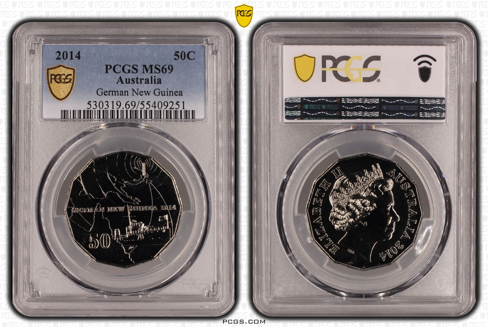 German New Guinea, Fifty Cent, 2014, PCGS MS69