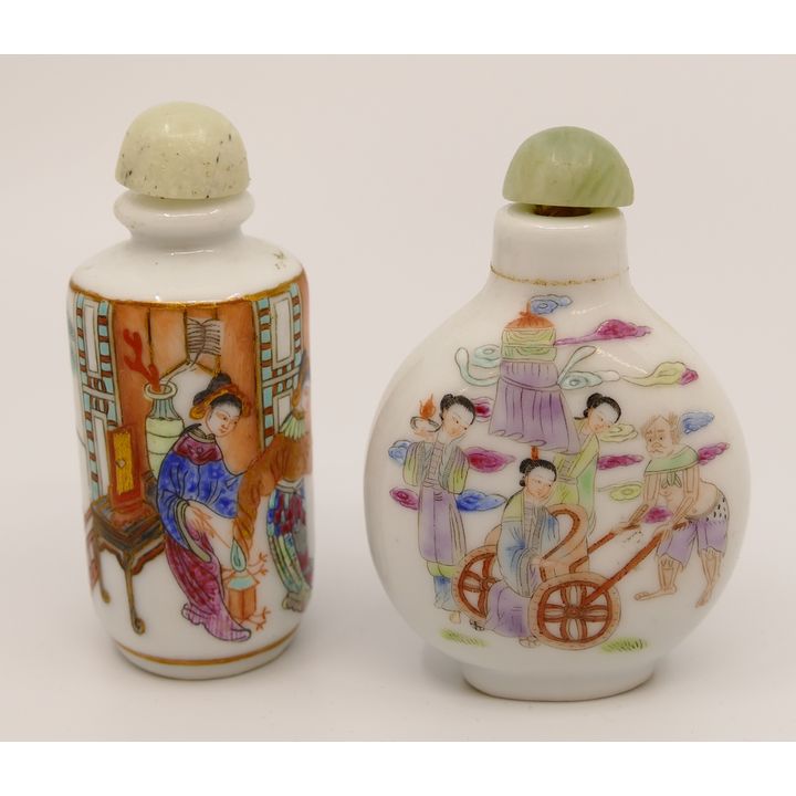 2pc Chinese Republic Porcelain Snuff Bottles- 3''