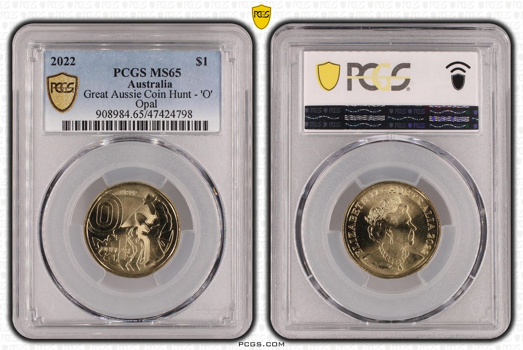 Great Aussie Coin Hunt - 'O', One Dollar, 2022, PCGS MS 65