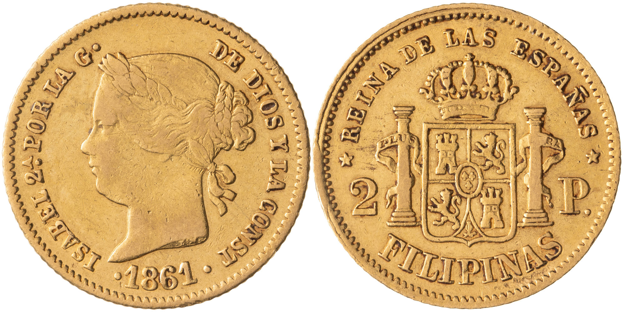 Philippines, Isabella II, Two Pesos, 1861, Fine