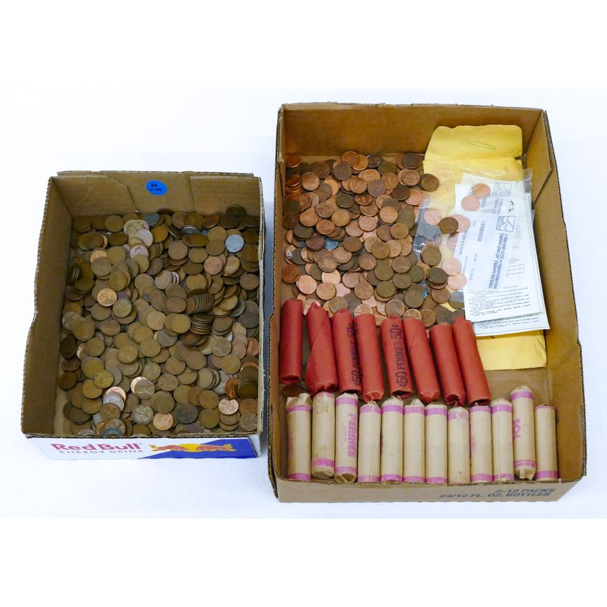 2 Boxes US Copper Pennies 14.8 Pounds TW - Lincoln
