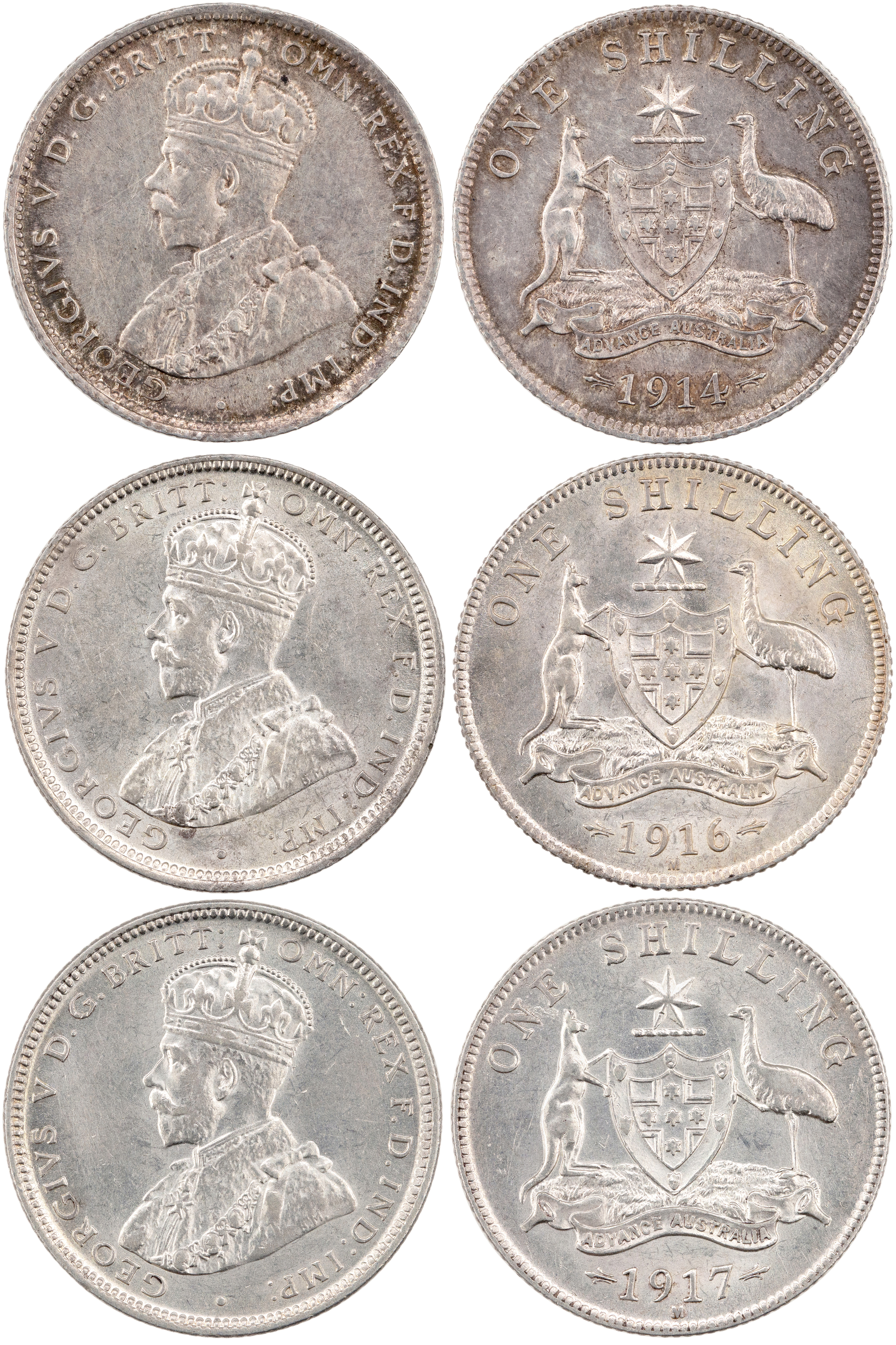 George V, Shilling, 1914 - 1917, EF - aUNC