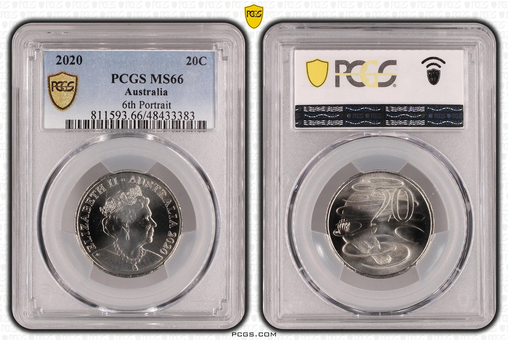 Elizabeth II, 6th Portrait, Twenty Cent, 2020, PCGS MS66