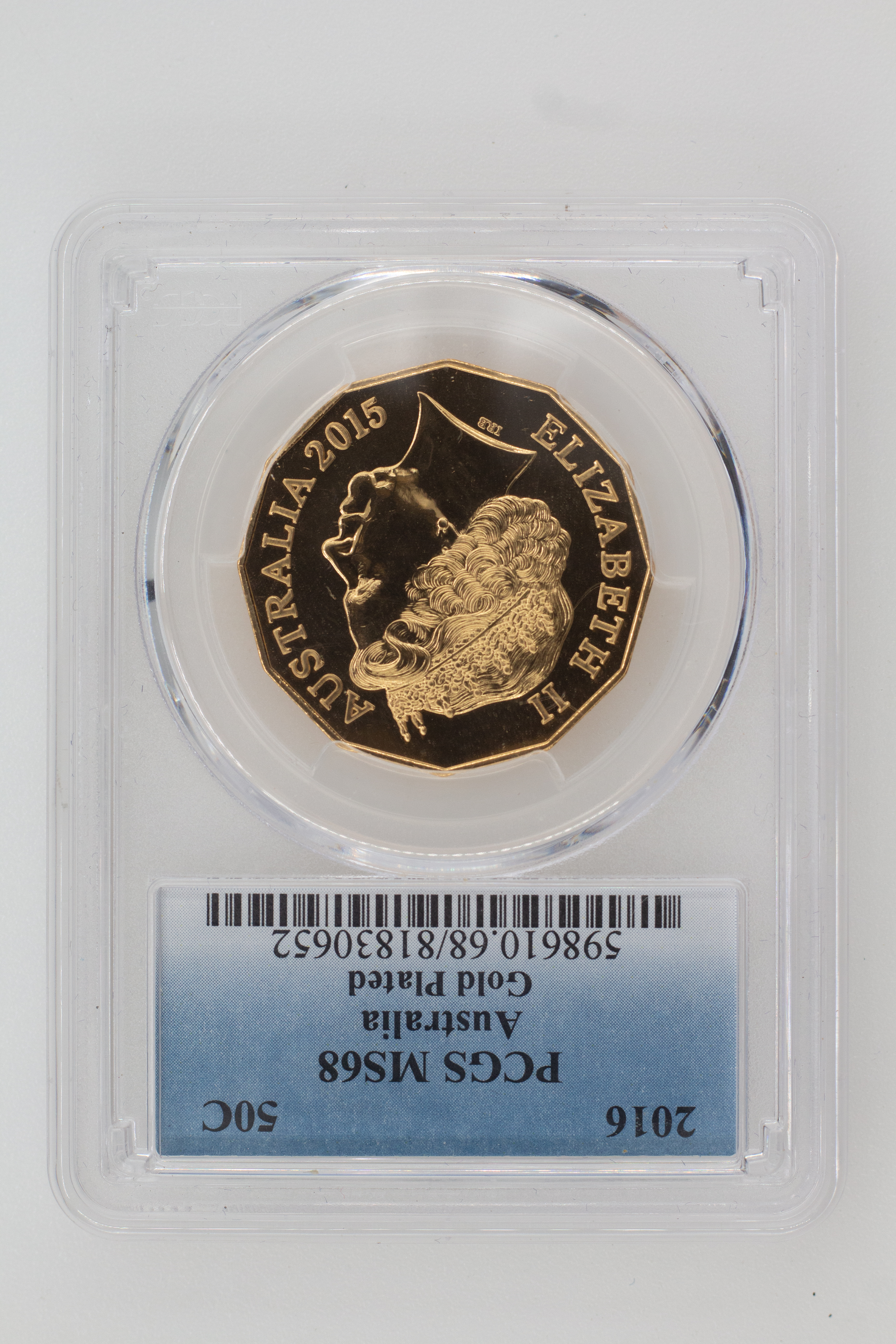 2016 Australian Fifty Cent, 50c Gold Plated PCGS - MS68 -652