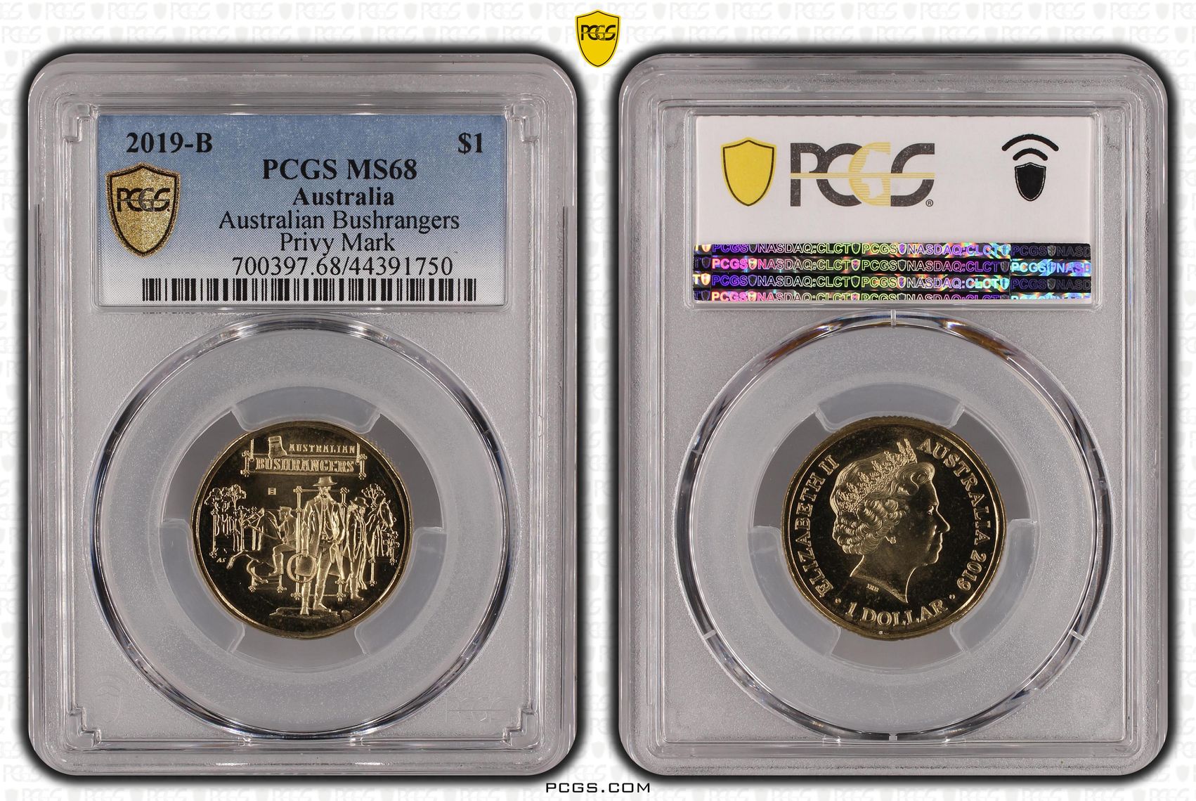 2019-B Australia One Dollar, $1 Australian Bushrangers, Privy Mark PCGS - MS68 -750