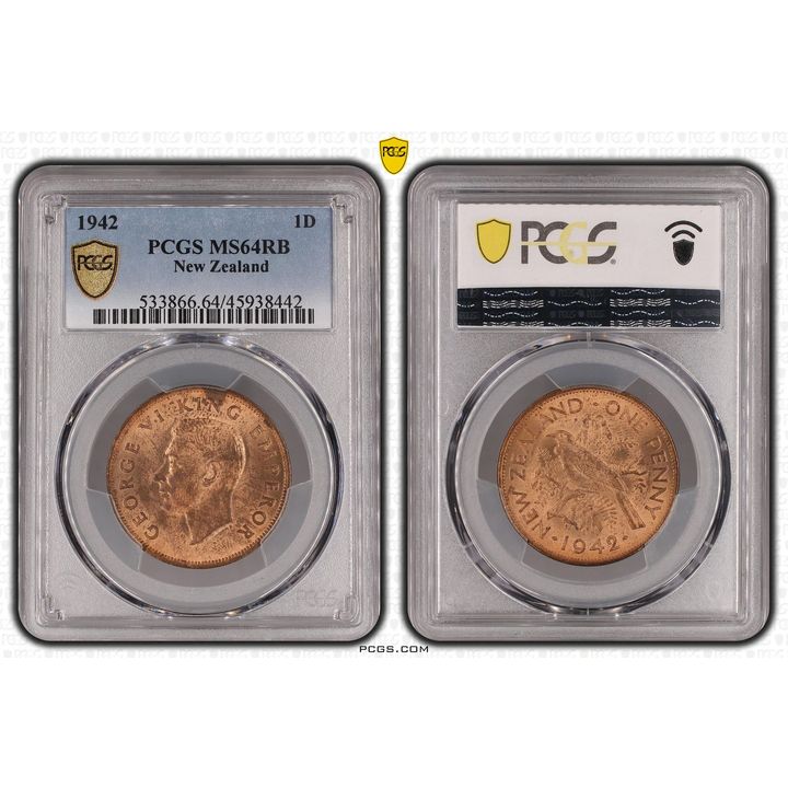 1942 New Zealand Penny PCGS - MS64RB -442