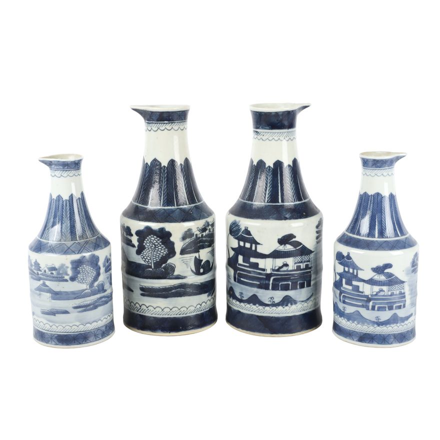 (2) Pair Chinese Canton Cruets