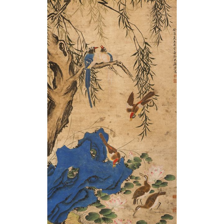 Attributed to Gu Yun ''Birds on Branches'' Scroll Painting