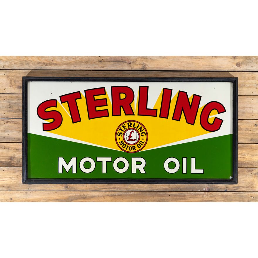 72" Sterling Motor Oil w/ Logo Single Sided Metal Sign & Wood Frame TAC 9