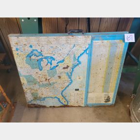 Vintage metal folding table with a US map, other