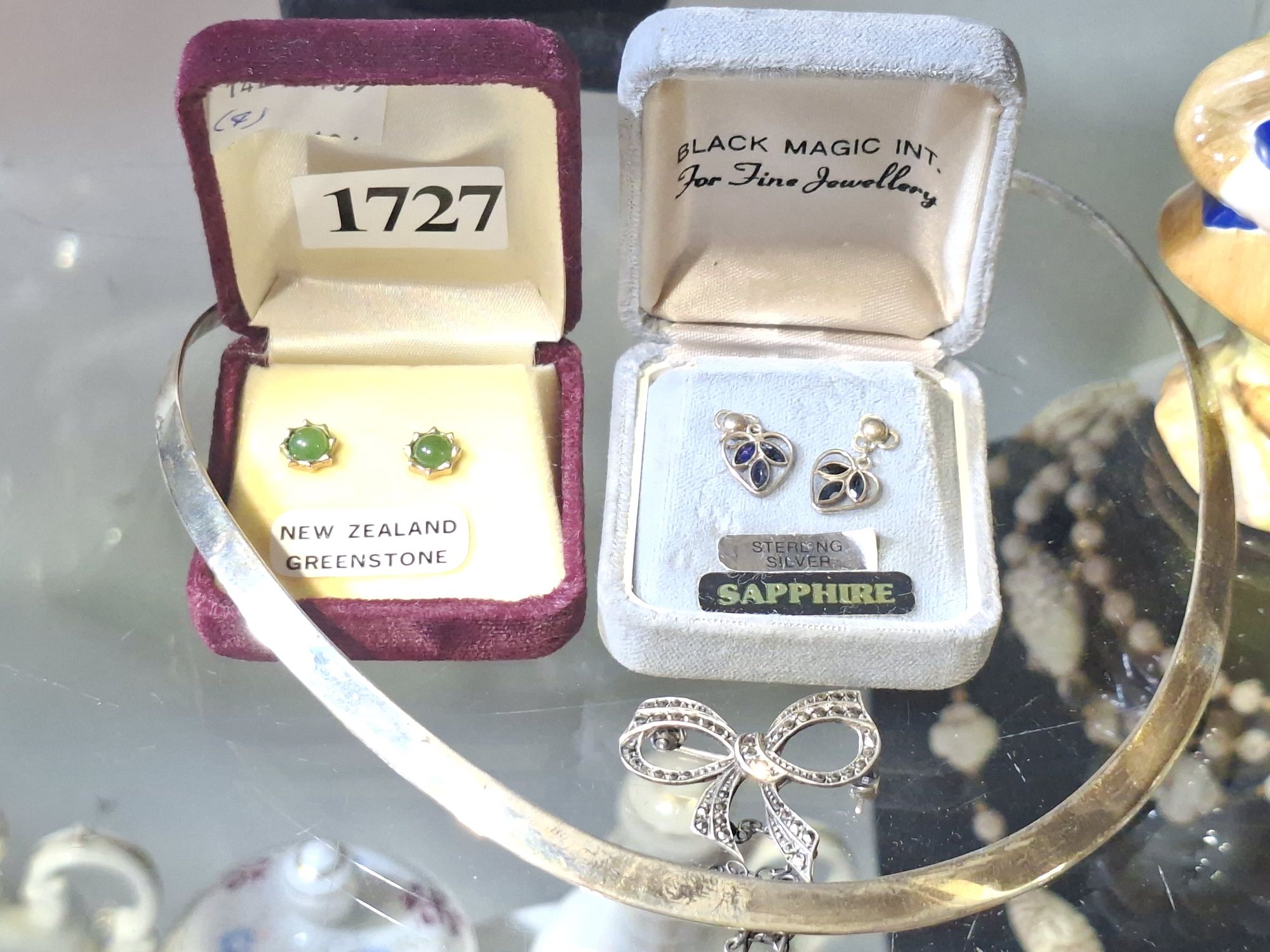 SILVER CHOKER, EARRINGS AND MARCASITE