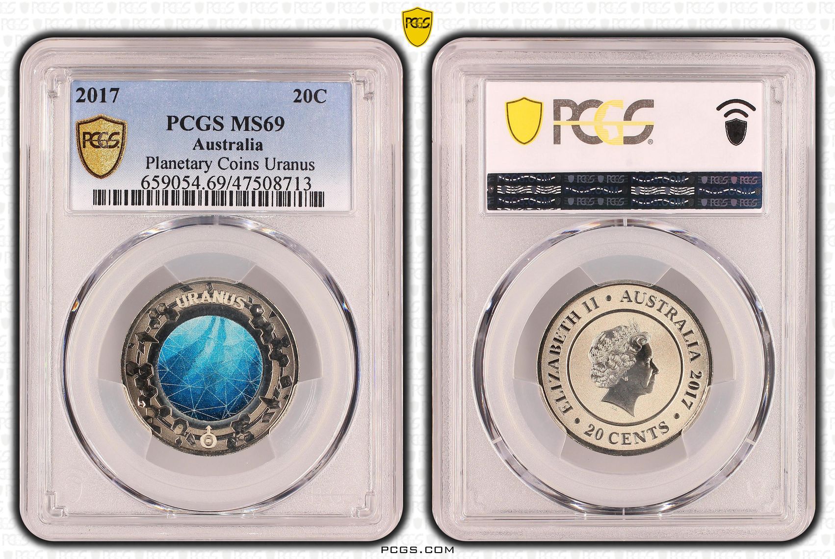 Planetary Coins Uranus, Twenty Cent, 2017, PCGS MS 69