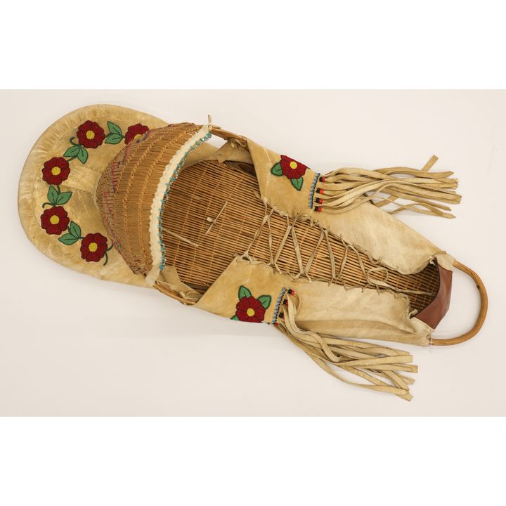 Old Plateau Indians Beaded Hide Cradle Board