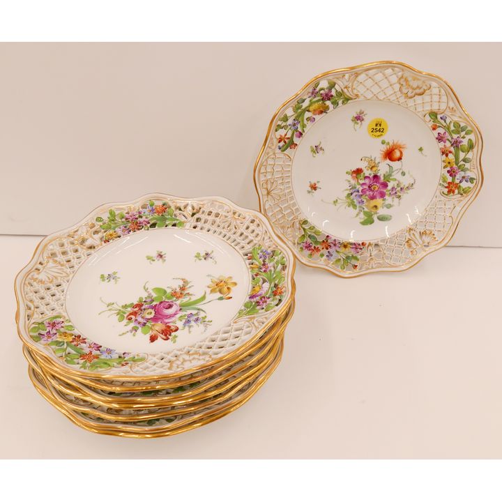 Set 8pc Dresden Pierced Rim Floral Plates- 8.5''