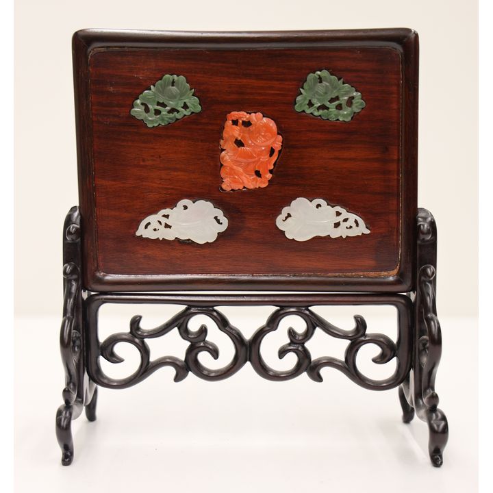 Chinese Jade Inset Rosewood Table Screen