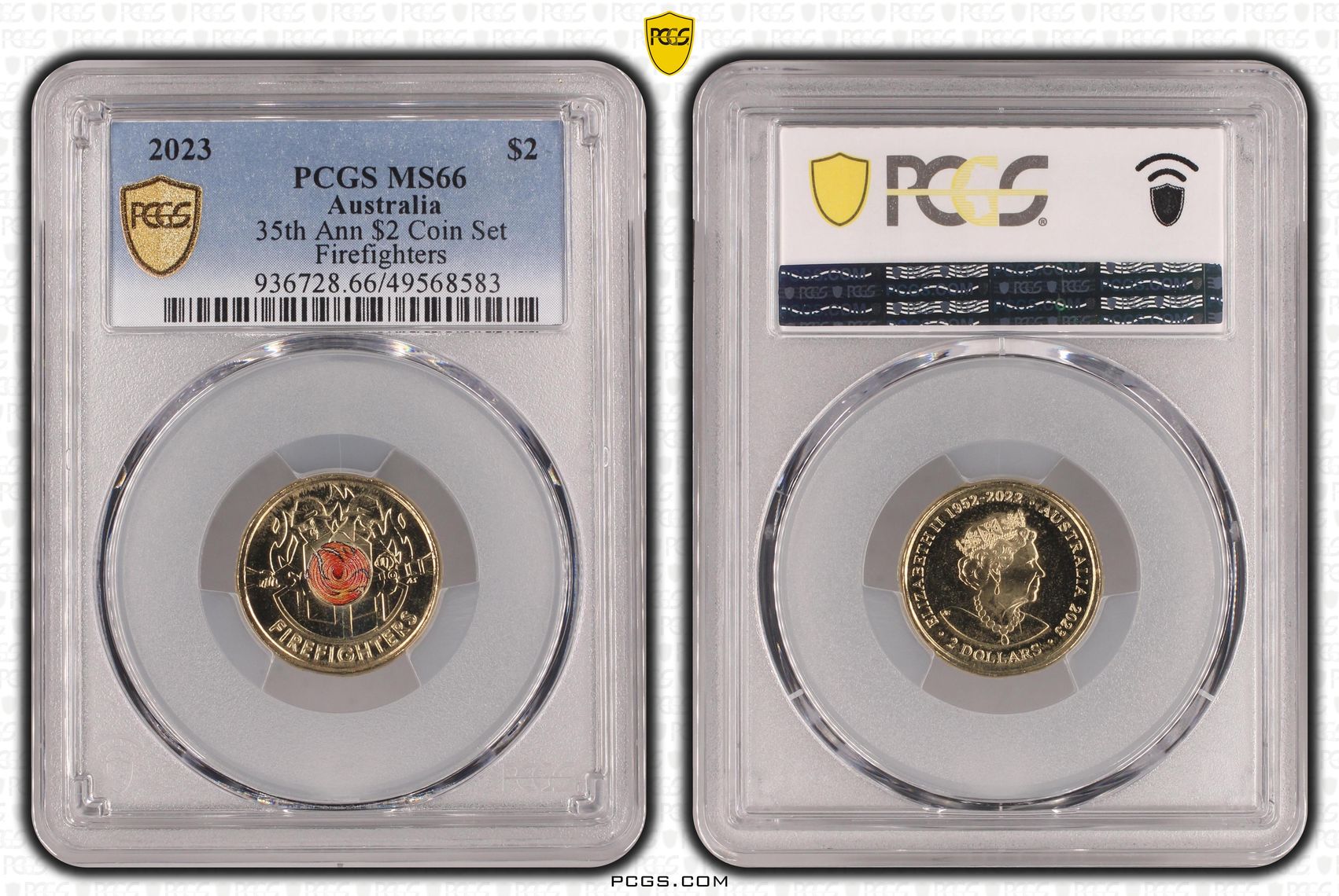 35th Ann $2 Coin Set Colorized - Firefighters, Two Dollar, 2023, PCGS MS66