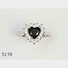 STERLING SILVER BLACK HEART HALO RING WITH CUBICS