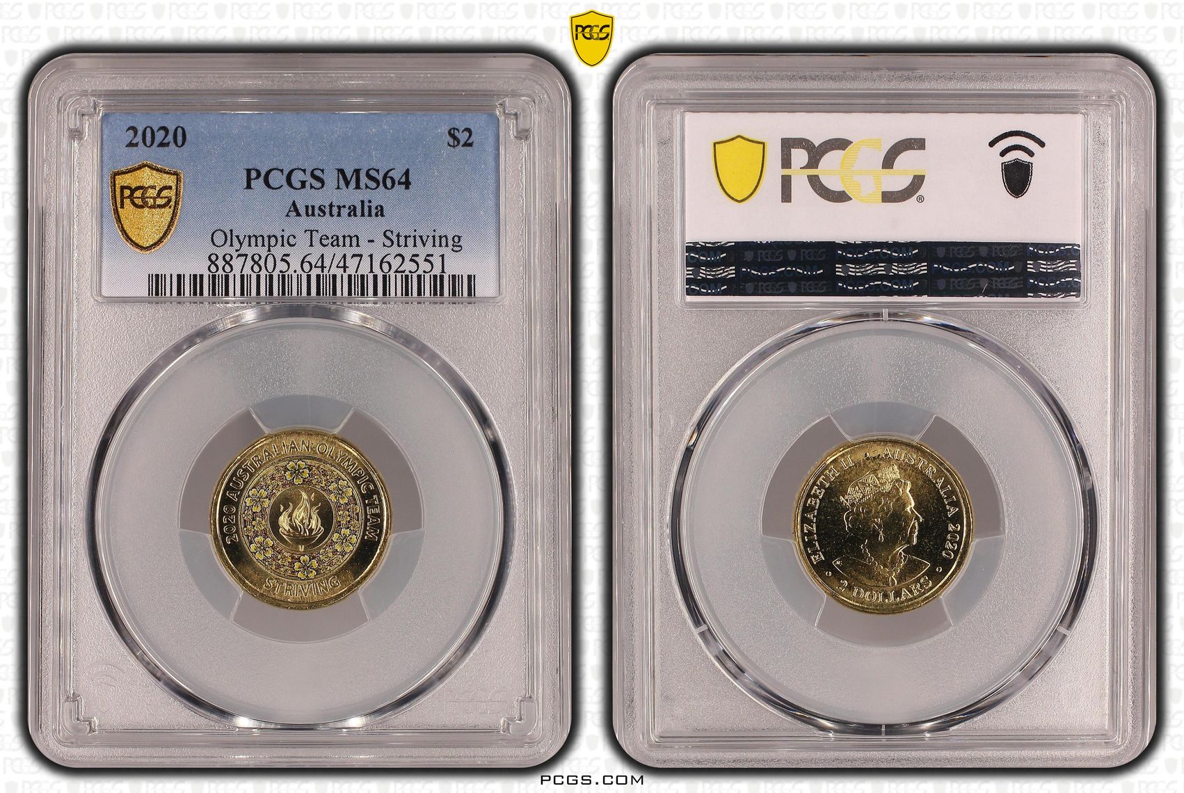 Elizabeth II, Olympic Team - Striving, Two Dollar, 2020, PCGS MS64