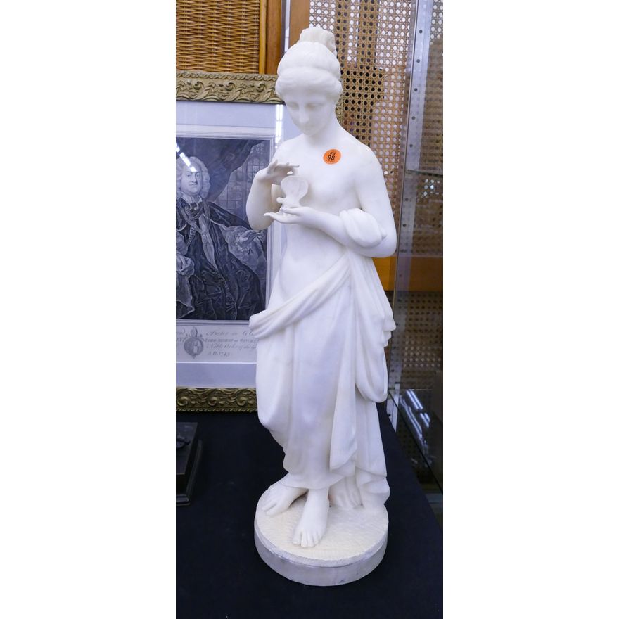 Italian Art Nouveau Carved Marble Women With Dragonfly Sculpture- 24''- professionally repaired base