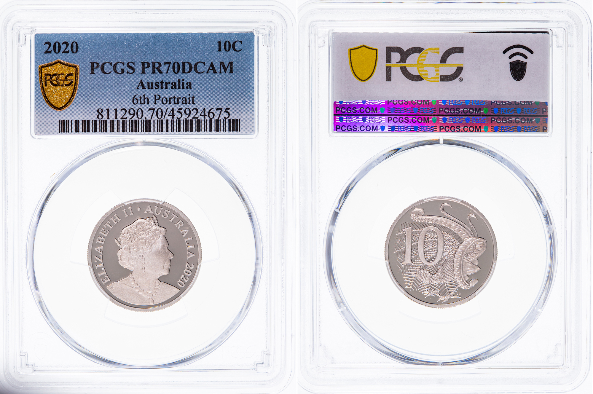 Elizabeth II, 6th Portrait, Ten Cent, 2020, PCGS PR70DCAM