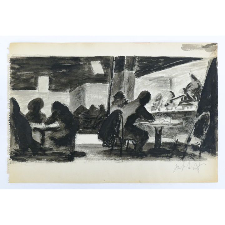 Jack McLarty ''Cafe Scene'' Ink on Paper 12''x18'' Sheet