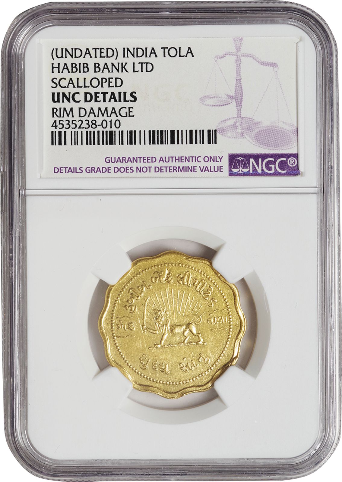 英領インド(British-India), No Date, 金(Au), 1ﾄｰﾗ Tola, NGC