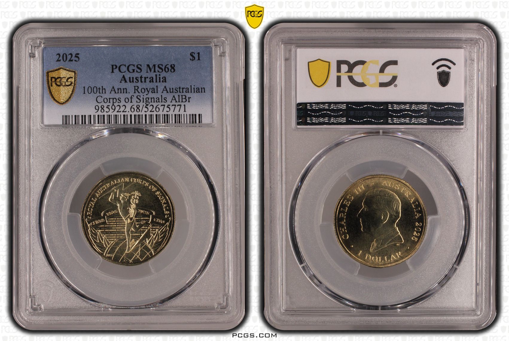 100th Ann. Royal Australian Corps of Signals AlBr, One Dollar, 2025, PCGS MS68