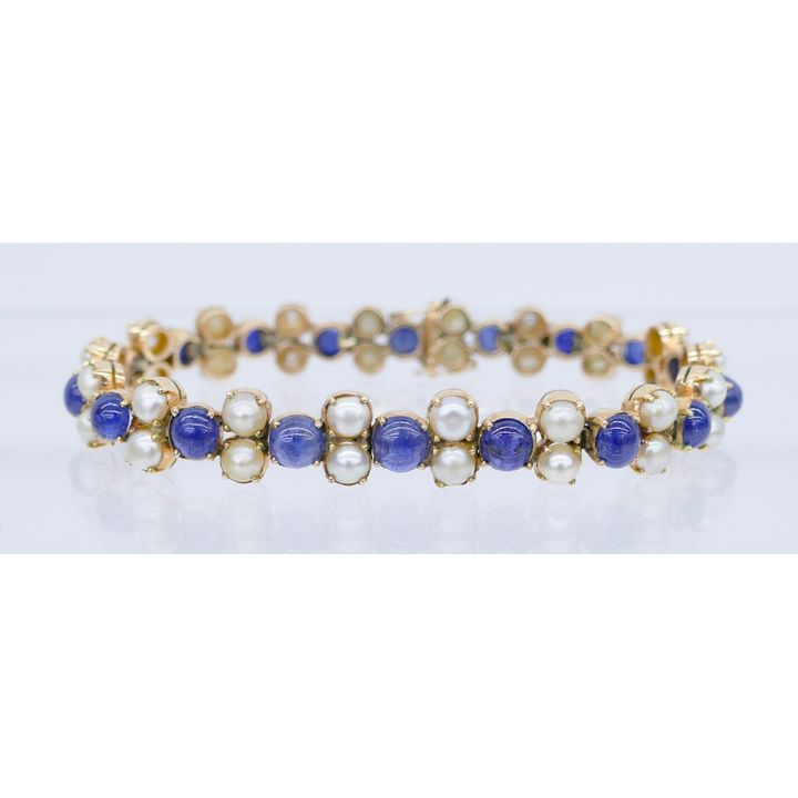 Ladies 14k Sapphire and Pearl Cocktail Bracelet