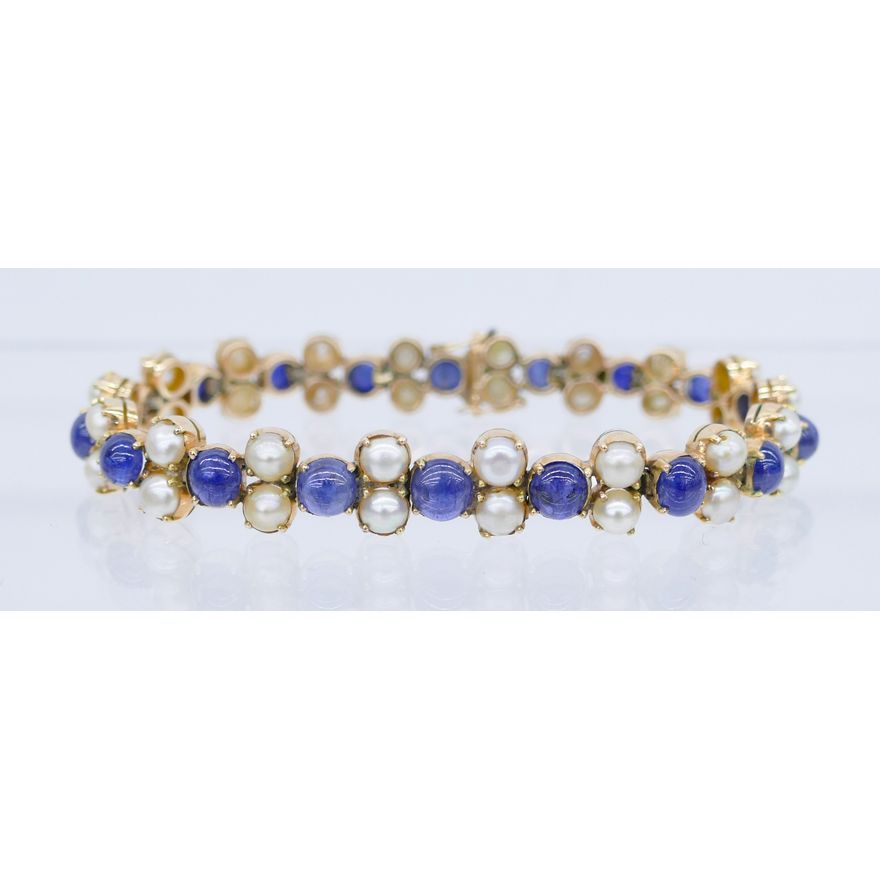 Ladies 14k Sapphire and Pearl Cocktail Bracelet