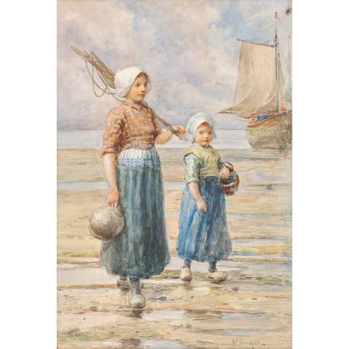 R.E. Gelmuyden ''Oyster Gatherers'' Watercolor